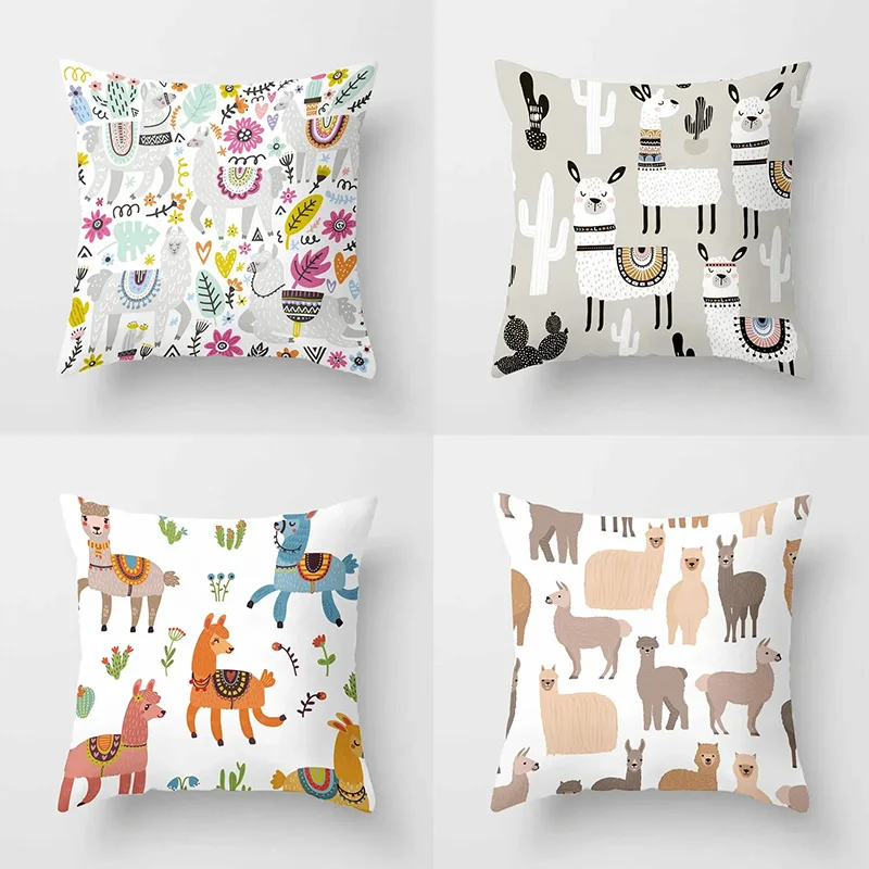 Alpaca Cartoon Cactus Study Pillowcase Office Living Room Home Pillowcase Car Ornaments