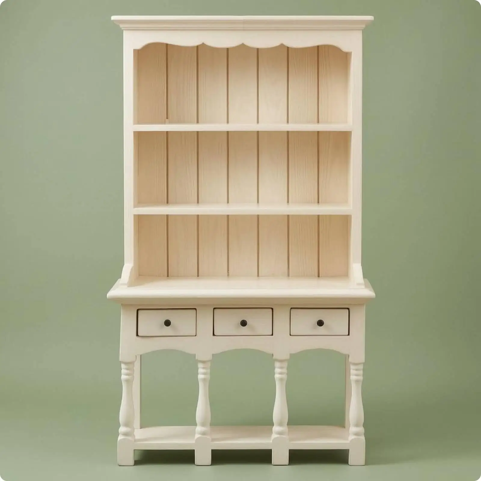 1:12 Scale Shelf Unit White Miniature Wooden Cabinet Black Metal Pulls