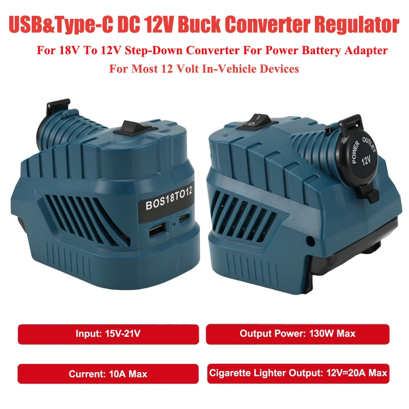 DC 18V To12V Step Down Buck Converter Regulator Cigarette Lighter Port for Bosch GBA Series 18V Battery Inverter Accessories