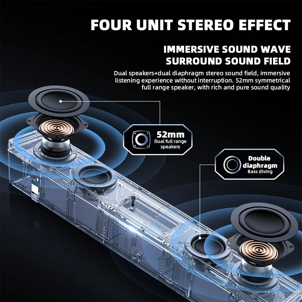 PHILIPS SPA6600 Wireless USB Subwoofer Soundbar Low Latency Four Unit Stereo RGB Gaming Powerful Speaker for Music Theater