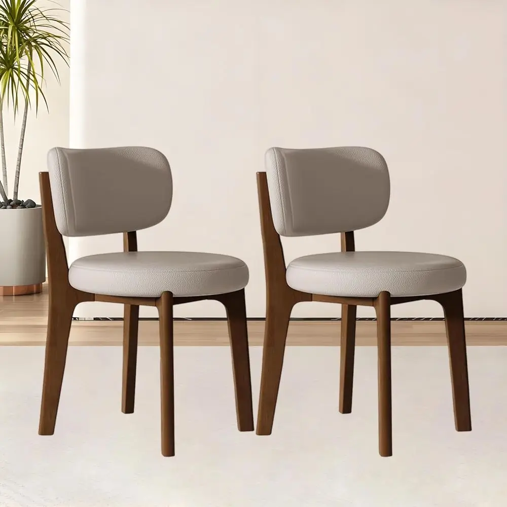 

Pair of Mid-Century Modern Dining Chairs: Solid Wood with Comfortable Upholstery for Kitchen and Dining Spaces in Walnut and Kha
