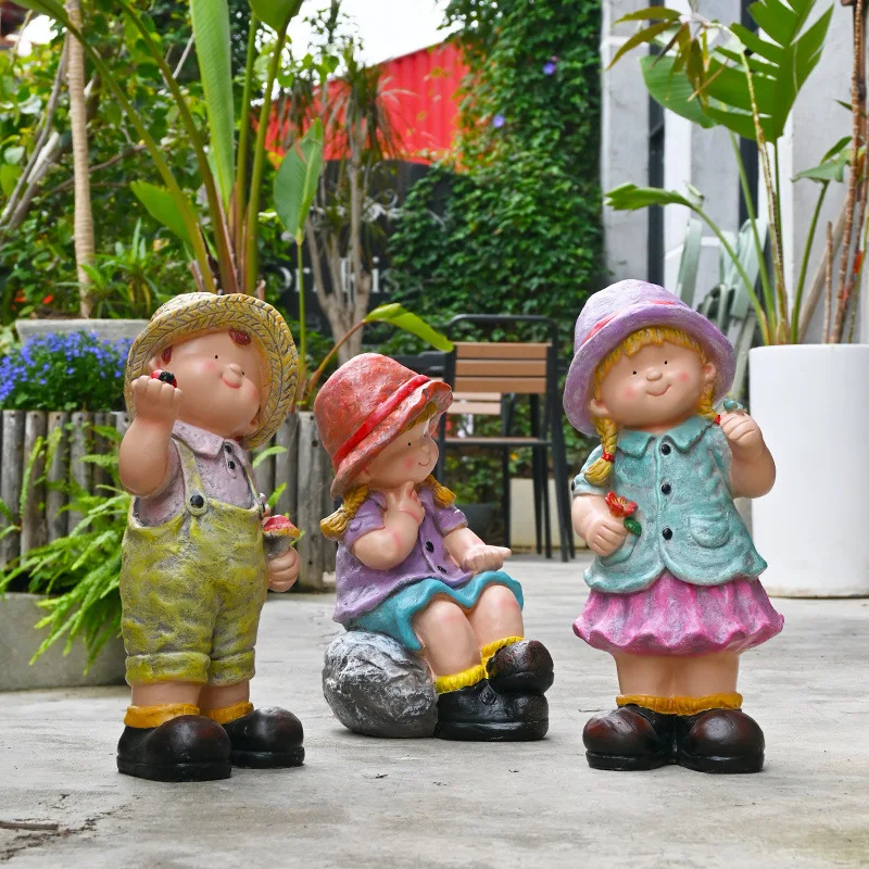 Cute Cartoon Garden Gnome Figurine Resin Fairy Ornament for Outdoor Cottage Landscape Statue Patio