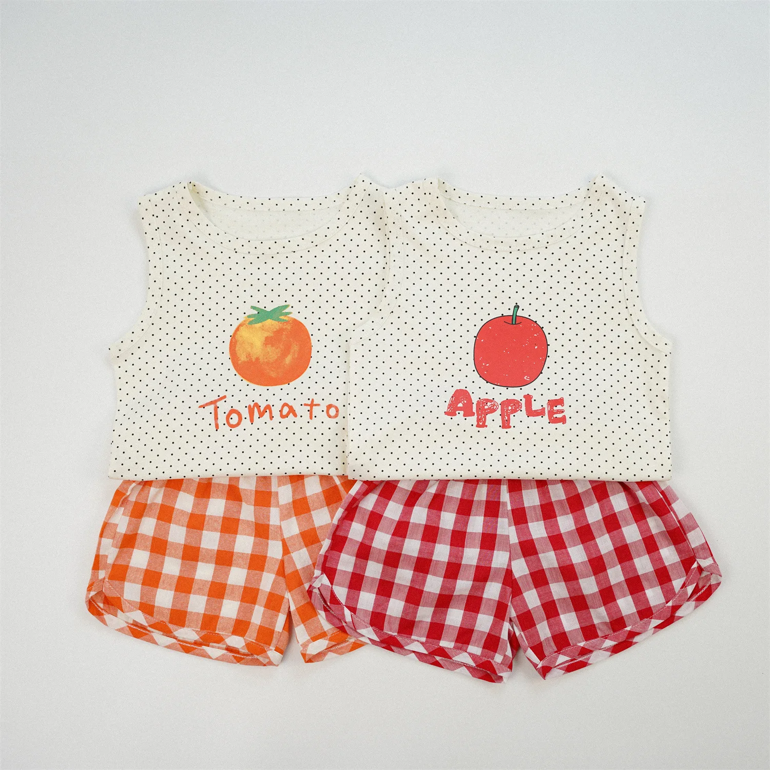 

2025 Summer New Children Sleeveless Clothes Set Baby Girl Cute Fruit Print Vest + Plaid Shorts 2pcs Suit Kids Toddler Outfits