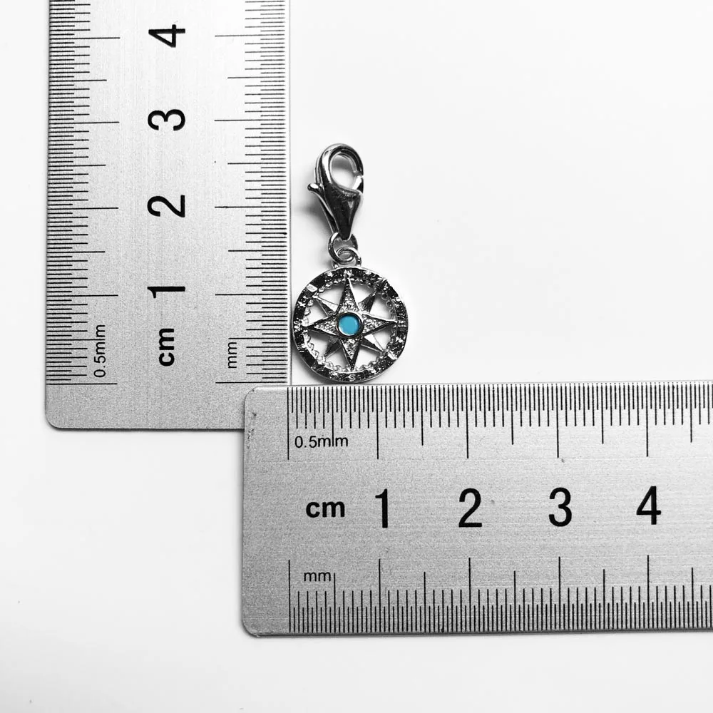 Real 925 Sterling Silver Bead Compass Vintage Pendant Charm For Women Men DIY Jewelry