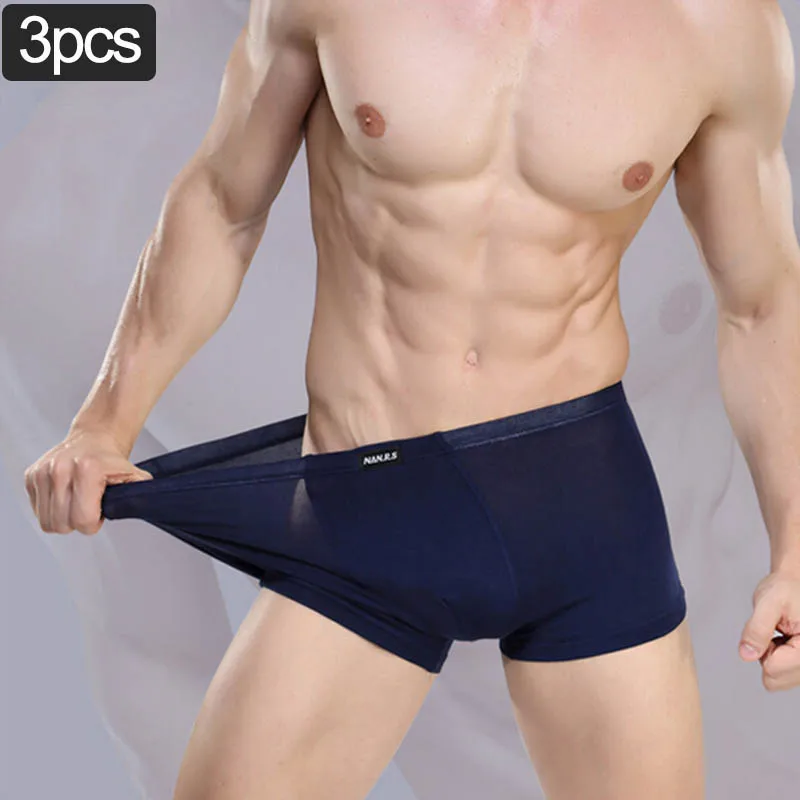 

3pcs Soft Bamboo Fiber Men's Shorts Underwear Sexy Male Boxers Panties Modal Man Underpants Set Solid Color Big Size XXXL