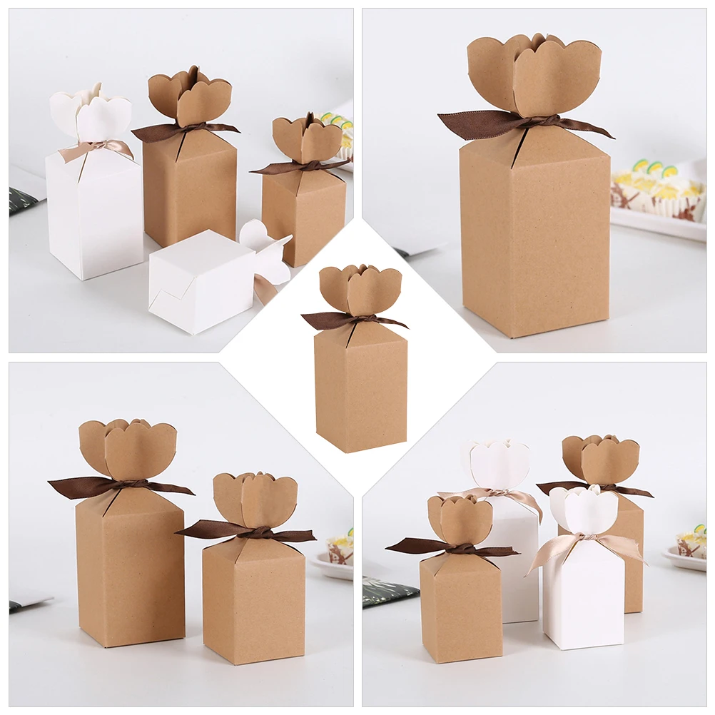 

20pcs Ribbon Candy Square Wedding Favor Packaging Case For Cake Cookie Biscuit Cardboard Gift Box Portable Cupcake Packaging