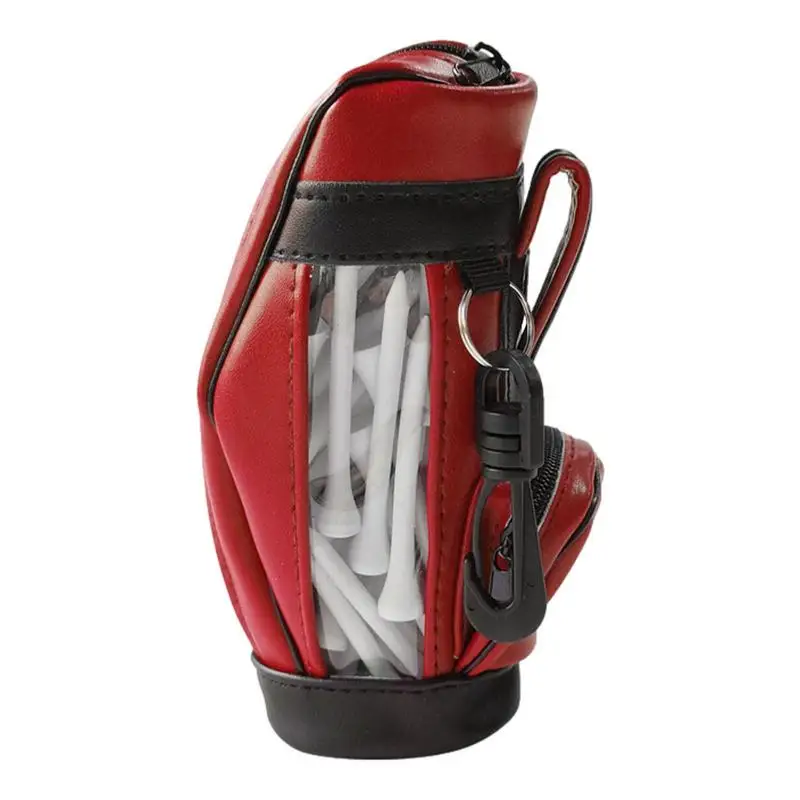 Portable Small Golf Ball Bag Mini Waist Pack Bag With 50 wooden ball pegs PU leather Golf Ball Pouch with Waist Belt Clip