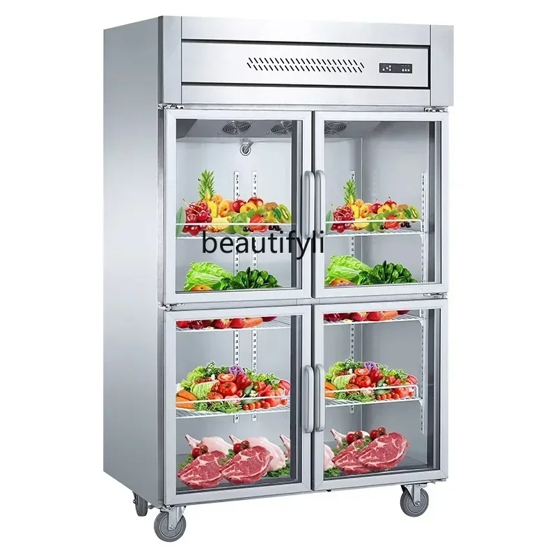 

Z189 Морозильная камера, коммерческая четырехдверная витрина со стеклянной дверью, вертикальный дисплей из нержавеющей стали, морозильная камера для хранения свежести