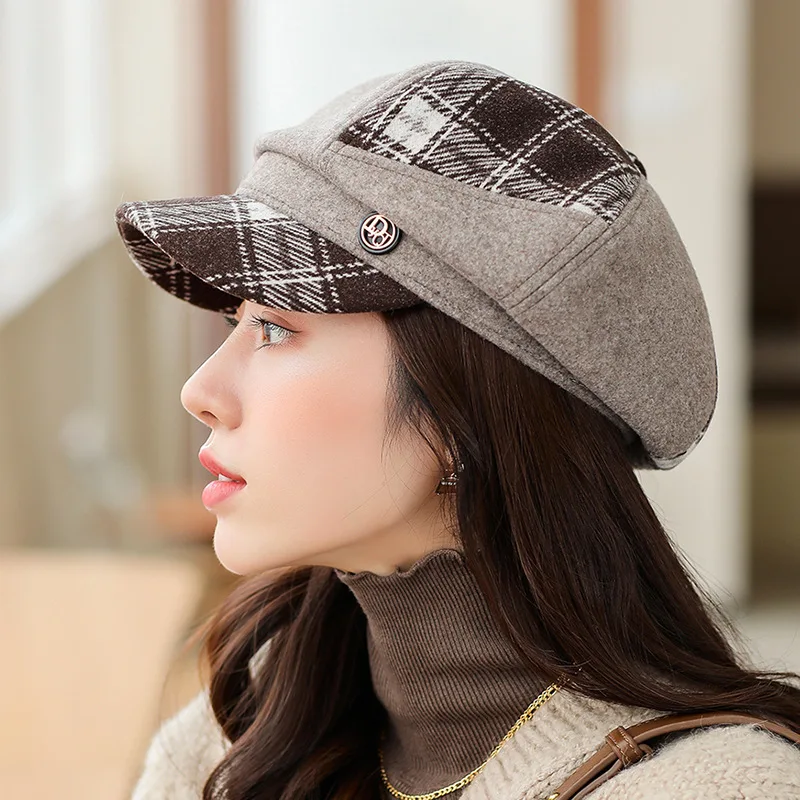 2021 New Cap Visors for Women Woolen Plaid Vintage Spring Autumn Navy Caps Flat Top Classic Beret British Newsboy Octagonal Hat