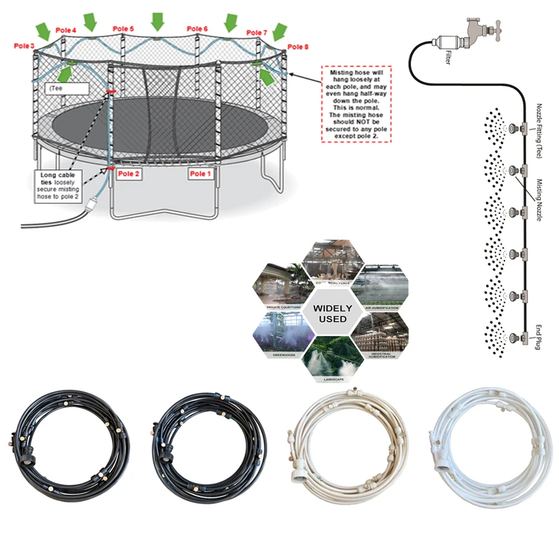 

Misting Cooling System Misters For Patio 6M-18M Outdoor Mist Spray Kit +Brass Nozzles 1/4'' Tube Connector3/4'' For Patio Garden