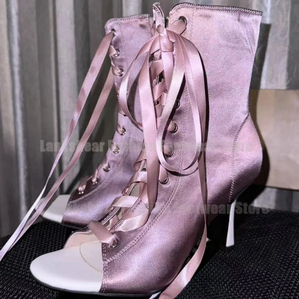 

Purple Satin Fish Mouth High Heels Women Jazz Dance High Heels Dance Shoes Ankle Boots Sandals for Women Zapatos Mujer Tendencia