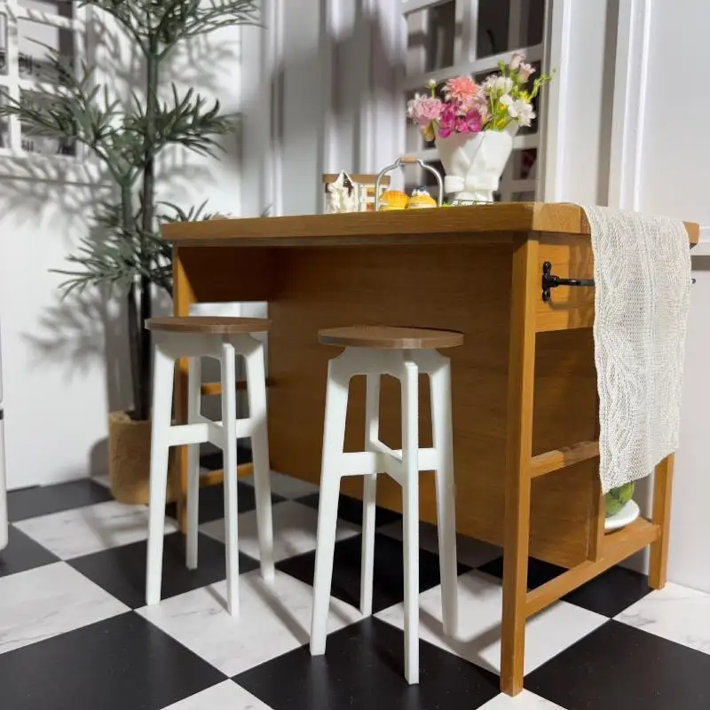 Dollhouse Miniature High Stool Lightweight Small Furniture Chair for Dollhouse Collectors DIY Decor Kids Pretend Play Props