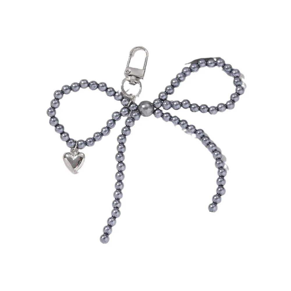 Yupsk الحلو مطرز مفتاح سلسلة اللؤلؤ القوس على شكل قلب قلادة كيرينغ حلية اللؤلؤ الديكور للحقائب الهواتف الهدايا بالجملة #5