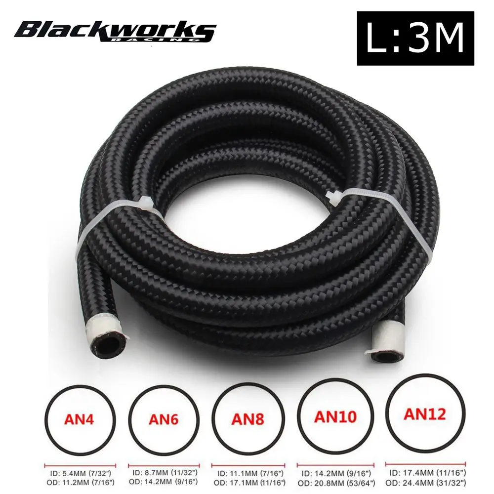 3M AN4 AN6 AN8 AN10 AN12 10FT Oil Fuel Hose Oil Gas Cooler Hose Line Pipe Tube Nylon Stainless Steel Braided CPE Rubber Parts