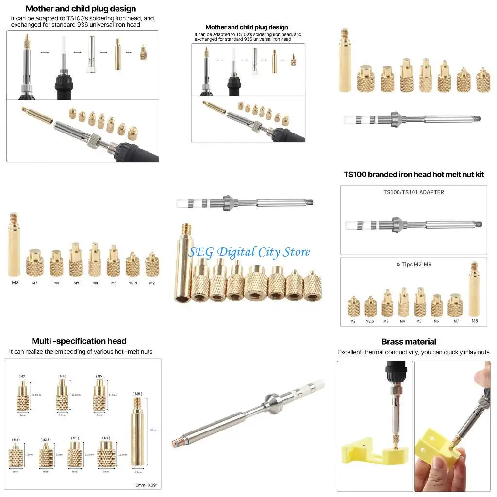 

U75B M 2-M 8 Brass Insert Nut Assortment Hot Melt Insert for Electronics Maintenance Corrosion Resistant