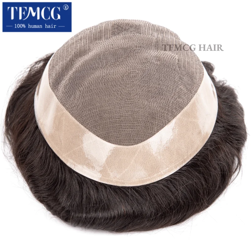 Toupee Men Mono Durable Male Hair Prosthesis Natural Human Hair Replacement System Unit Man Hairpiece Men Wig 130% Density