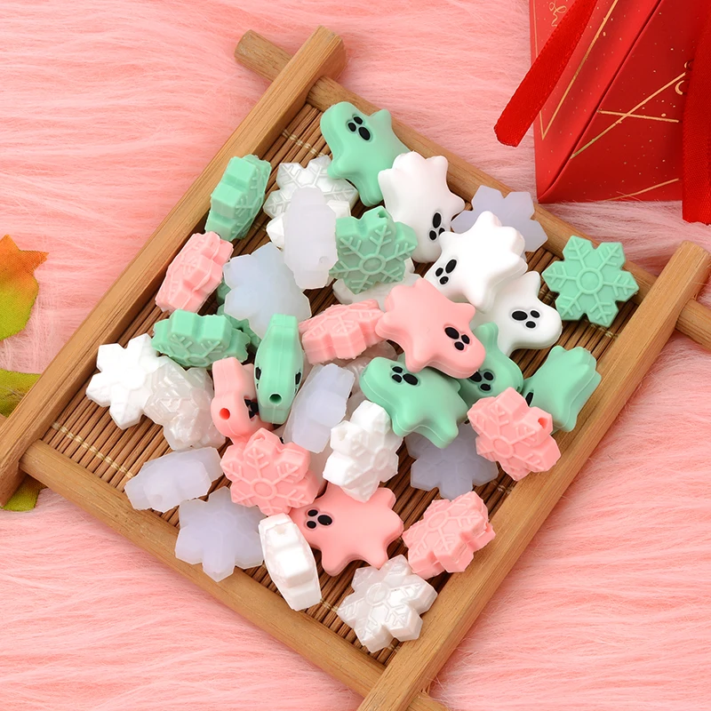 Snowflake Silicone Beads 5pcs/lot BPA Free  Baby Teething Bead For DIY Jewelry Making Chewable Baby Teething Gift