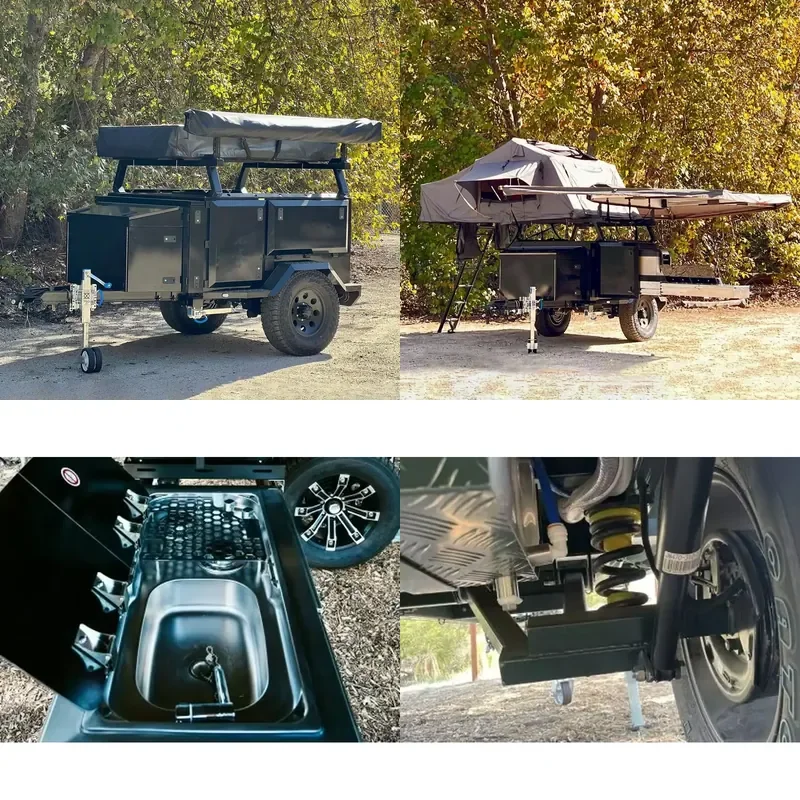 for Ecocampor Small Camper Trailer with Tent and Kitchen Compact RV Caravan for Outdoor Camping Travel Lightweight Foldable