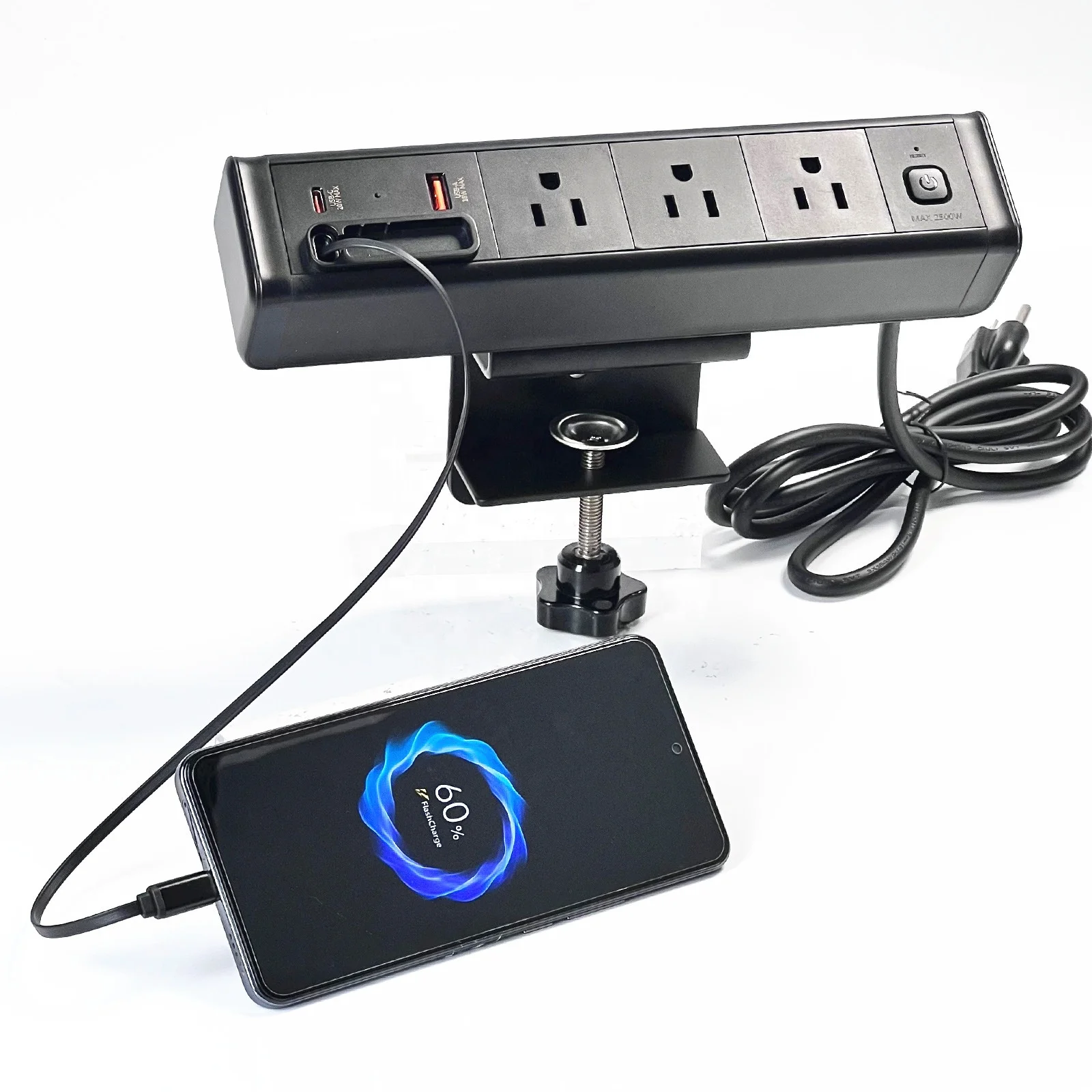 New US Power Outlet PD20W USBA+USB-C Clamp Mounted Desk Power Strip Socket Outlet with Retractable Cable for Office Home - Image 3