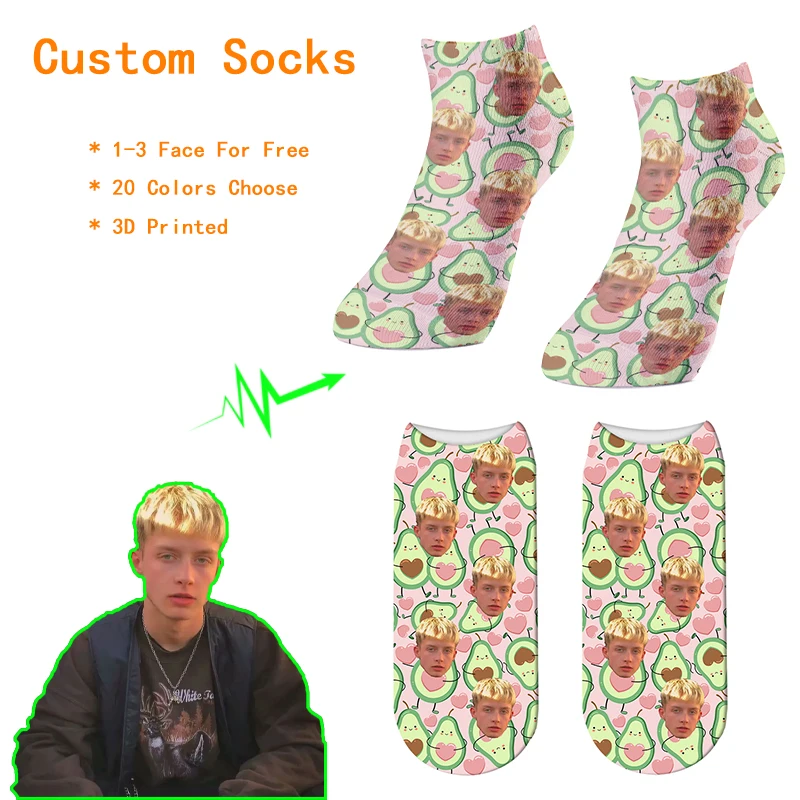 

Custom Avocado Socks with Faces Funny Printed Photo Pet Socks Personalized Heart Crew Socks Unisex Gift for Men Women