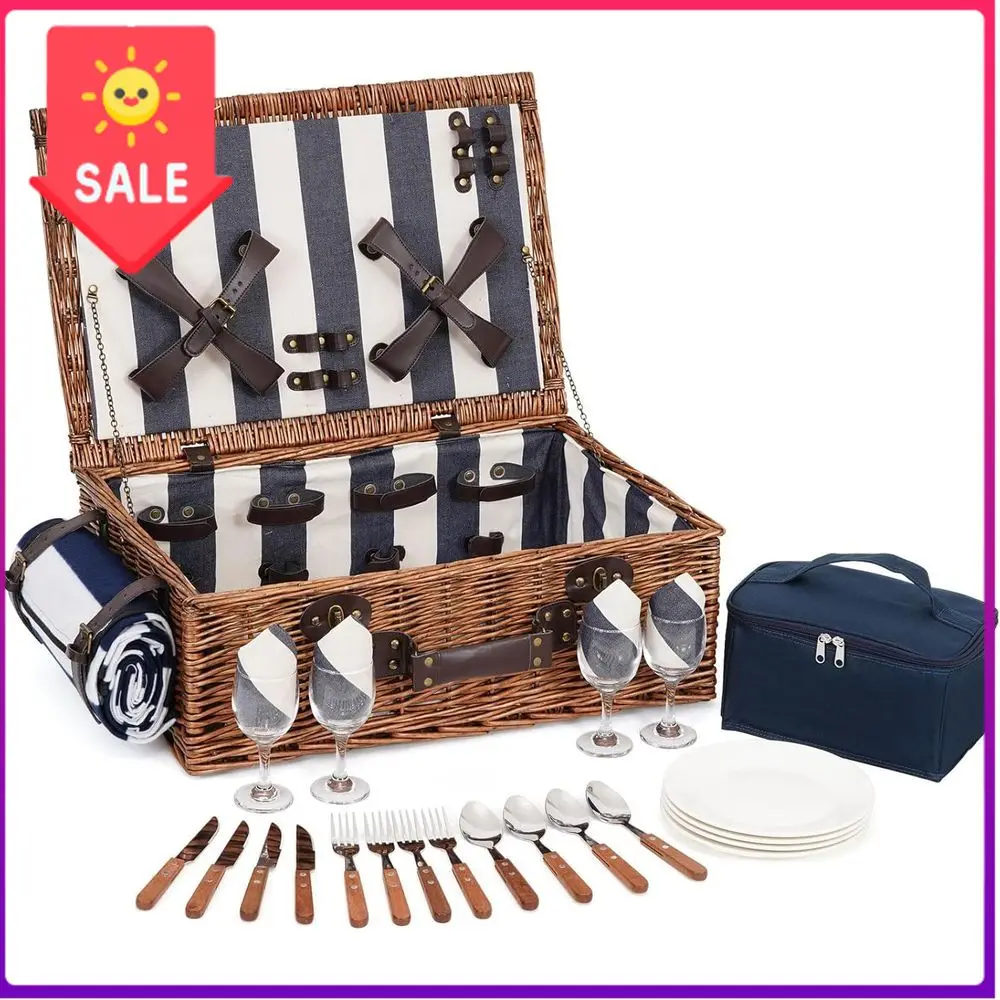 

Бестселлер: Большой набор для пикника из натурального ротанга на 4 человека с водонепроницаемым пледом, термосумкой и столовыми приборами