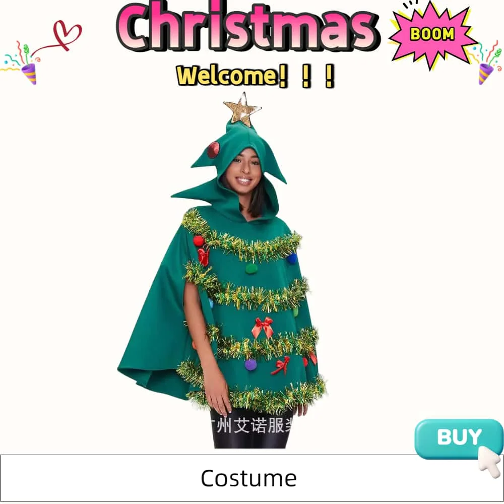 تنورة شجرة عيد الميلاد لعام 2025 بقلنسوة زي أداء ثلاثي الأبعاد