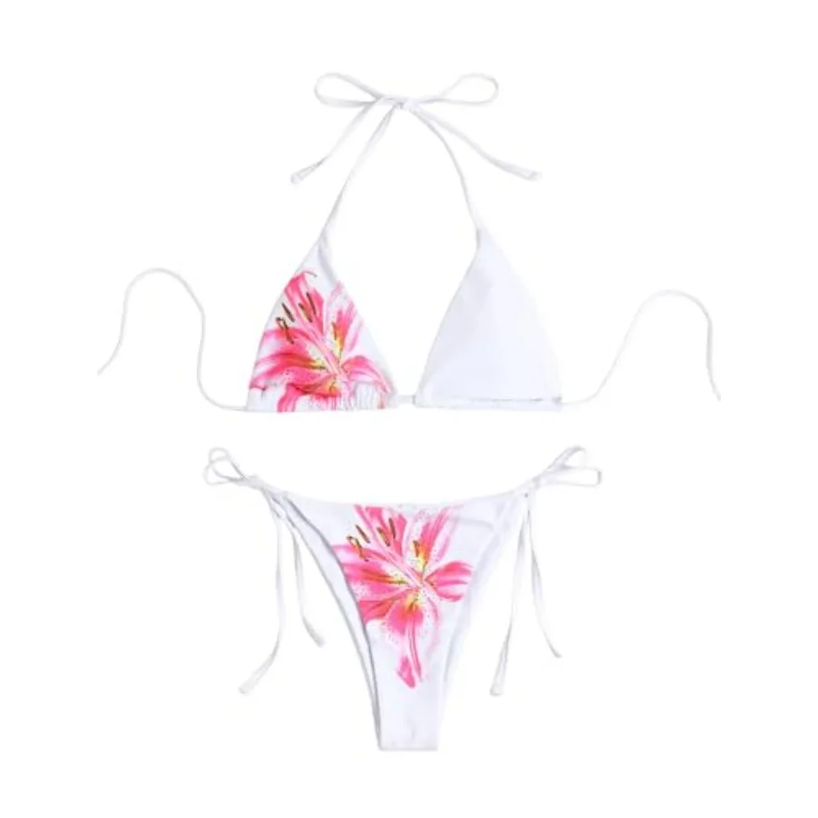 ZAFUL Womens Printed Triangle Bikinis 2 Pcs Halter Bikini Sets High Cut Bathing Suit Side Tie Swimsuits