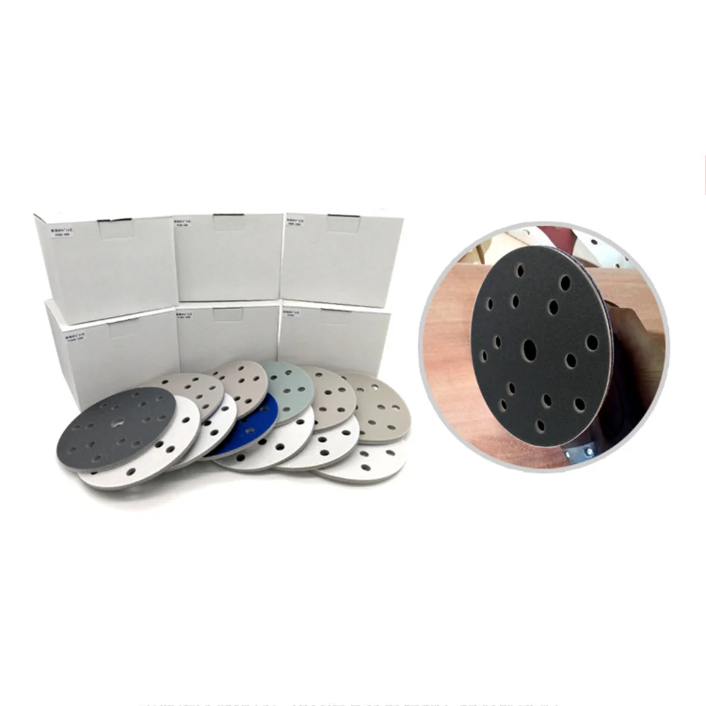 6 "Inci 17 Lubang Berkelompok Spons Pengamplasan Disk Amplas Basah dan Kering Kait Loop 300-3000 Grit untuk Memoles & Menggiling 150MM