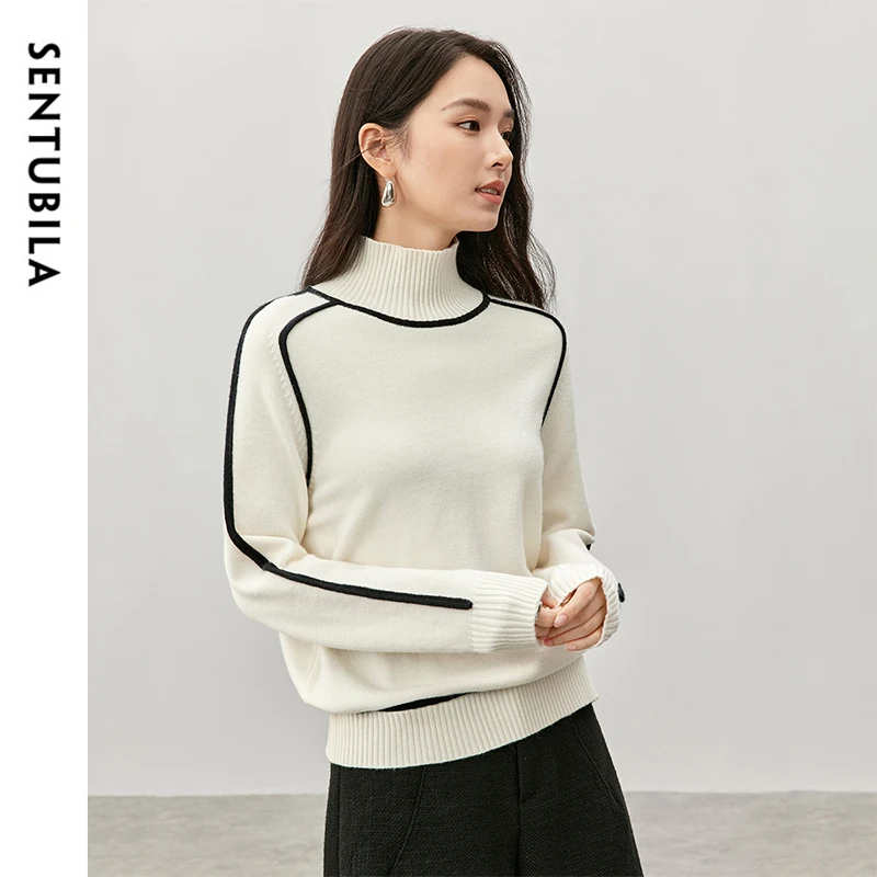 

SENTUBILA Women Turtleneck Sweater 2024 Winter Loose Fit Long Sleeve Knitted Tops Pullover Jumpers Female Knitwear W44E57261