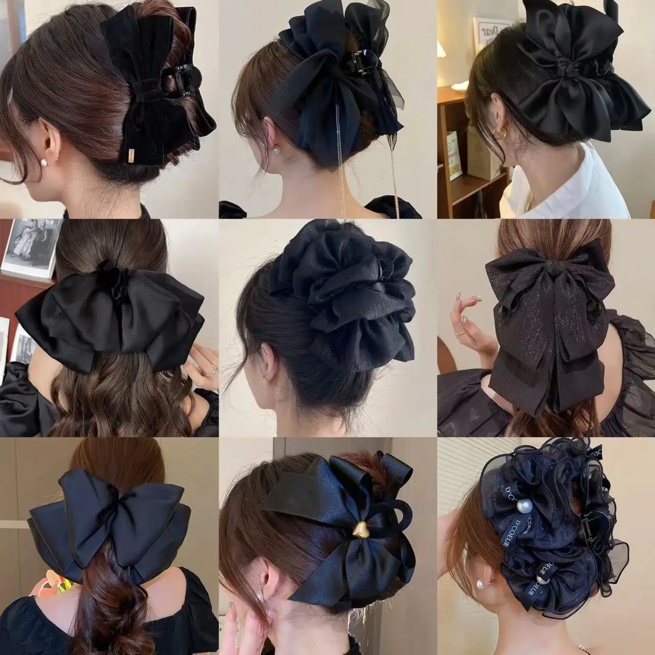 

Women Sweet Black Bowknot Claws Clip Classic Ponytail Claw Clip Fashion Tulle Big Bow Hair Clips Headdress Hair Accessories