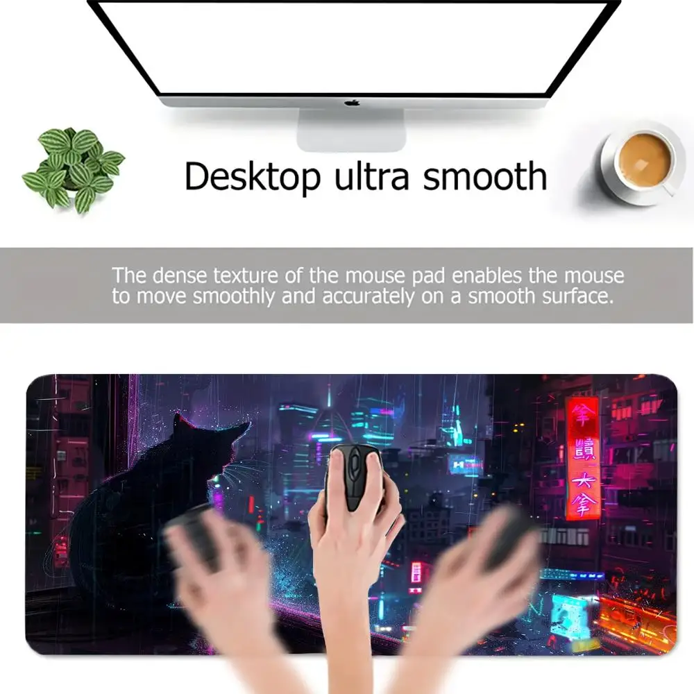 Neon cat illustration design Mouse Pad rubber anti-slip Desk Mat gamer pc accessories Gaming mat suitable for work and game