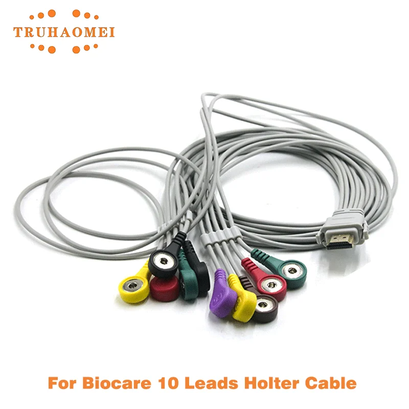 10 Leads ECG Cables Holter Cable Snap Ends for Biocare IH-3 or IH-12 Plus and BIOX CB-1304-C Holter Recorder