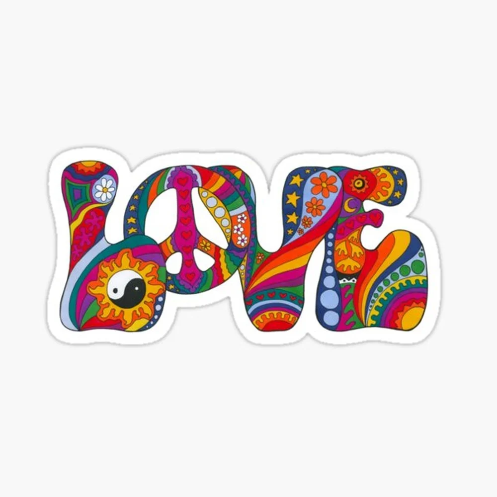 

Psychedelic Love Art – Retro Hippie Rainbow Groovy Peace Design Sticker for Laptop Decor Bedroom Car Cute Cartoon Art Fashionabl