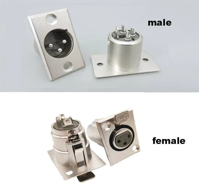 3Pins XLR Connector male Female Jack Socket Panel Mounted Type Chassis Square Shape Metal Housing J17