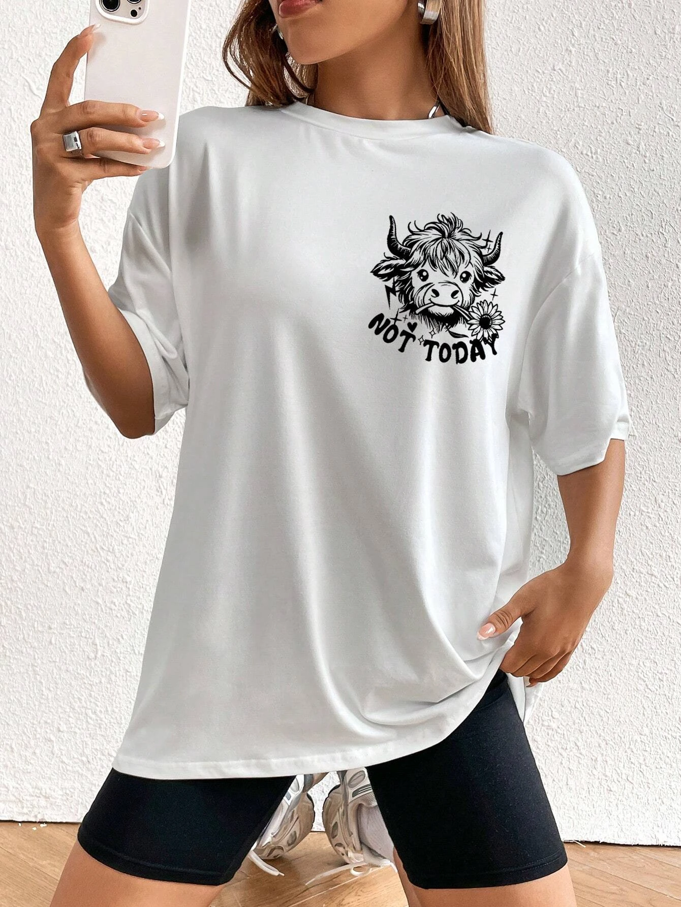 Doodle Cow Cartoon Graphic Slogan Women Cotton Tshirt Cartoon  Fashion Brand Summer Round Neck Short Sleeve Basic Top Casual Tee