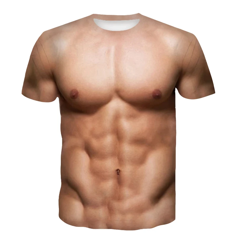 Funny Fake Muscle T-Shirt Male Summer Fashion Casual Sports T Shirt Clothing Women Men Streetwear 3D Printed Muscle Clothes Tops view 2