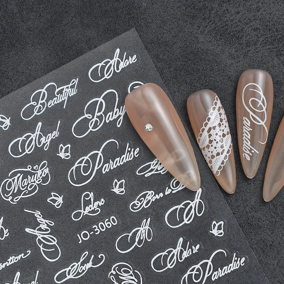 Buchstaben-Nagelaufkleber im Y2K Gothic-Stil, schräg gestaltetes englisches Design, goldene, silberne, schwarze, weiße Nagelaufkleber, DIY-Nageldekor – Detail 8