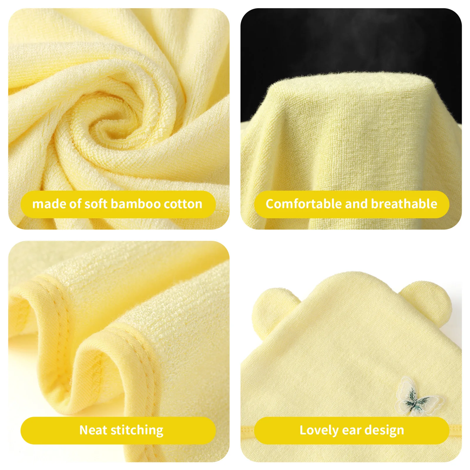 Hooded Bath Towel for Newborns, Bath Towels For Kids Ages 0-8 Yrs, 40'' x 40'', Yellow