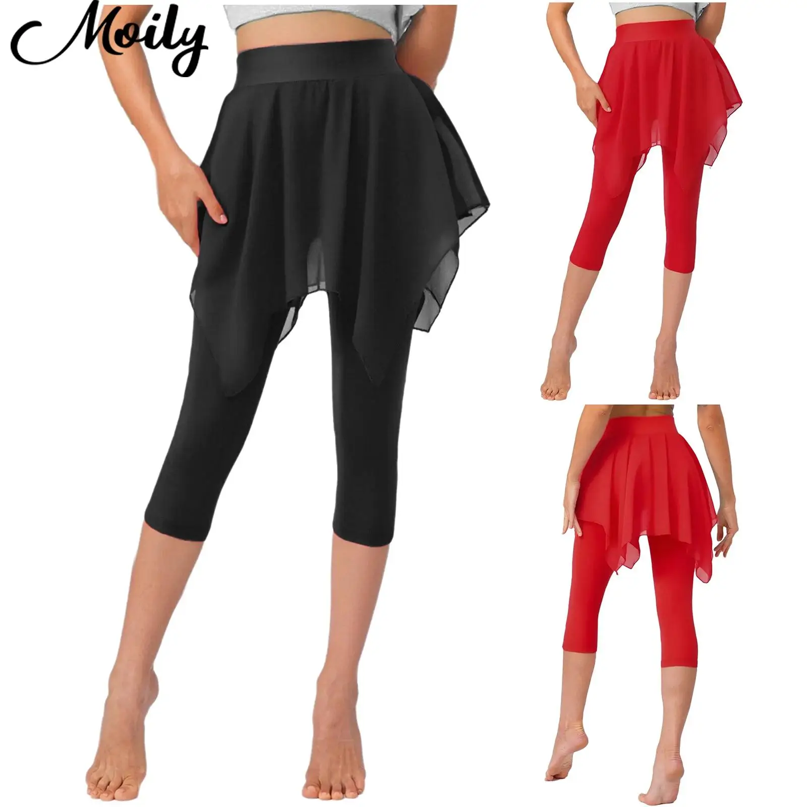 

Womens Latin Ballet Dance Pants High Waist Leggings One-piece Skirt Capris Pants Bottoms for Yoga Fitness Skating Dance Training