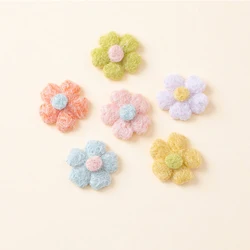 30Pcs 2.5CM Plush Felt Five Petal Flower Padded Appliques For Clothes Hat Sock Sewing Decoration DIY  Hair Clip Bow Patches