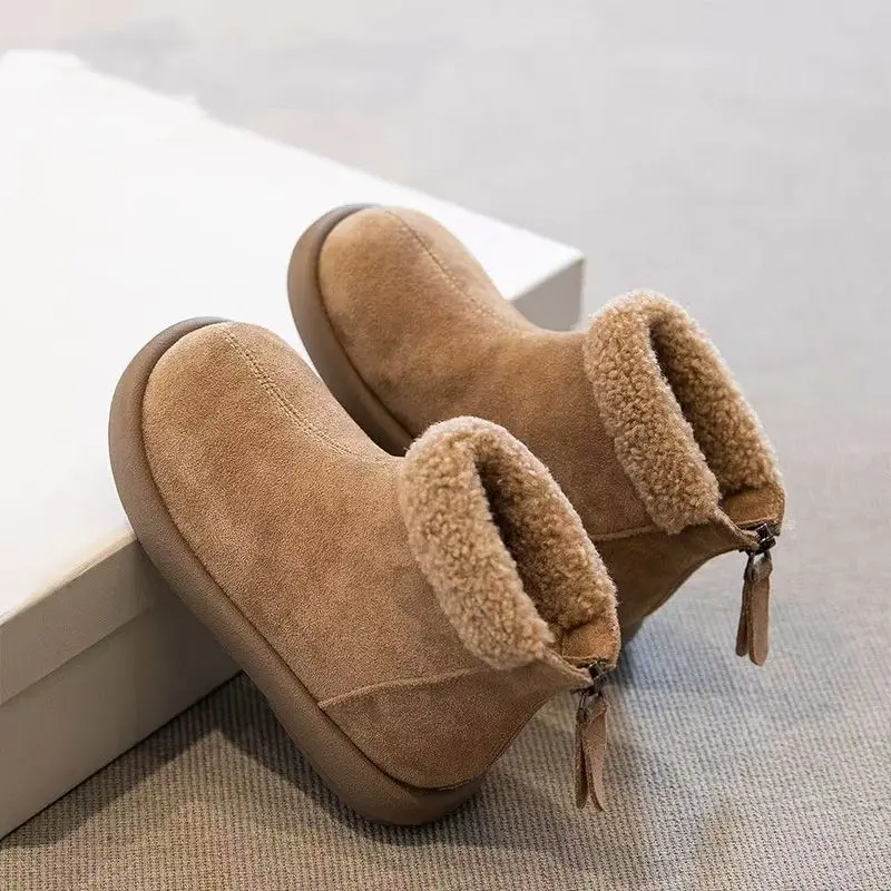 Girls Winter Boots Fleece Lined Short Snow Boots for Kids Warm Cotton Lining Trendy 2026 Style Autumn Winter Children Shoes