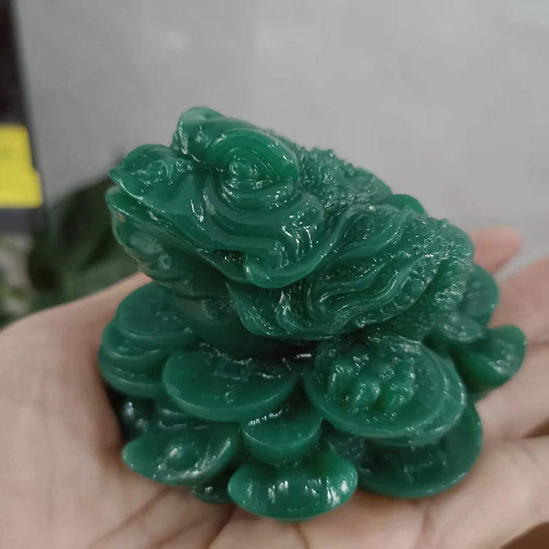 Money Buddha Statues Chinese Feng Shui Coin Three Legged Toad Frog Animal Statue Sculptures Home Decoration Man-made Jade Stone