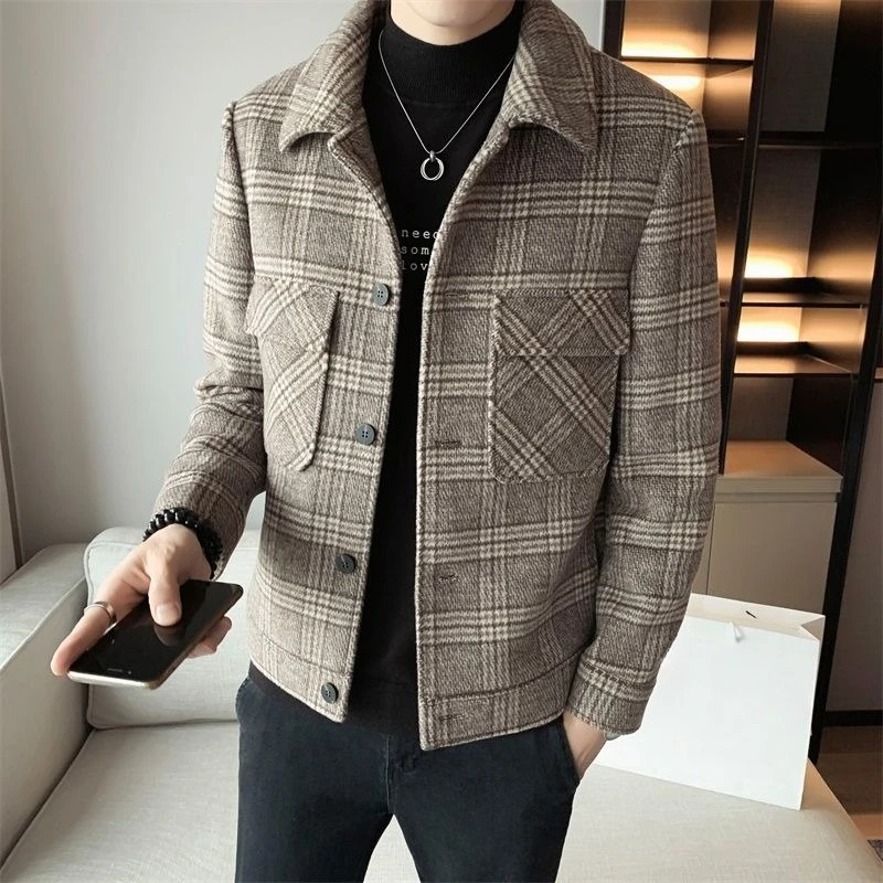 

Мужская короткая шерстяная куртка, утолщенная осенне-зимняя новая модная повседневная куртка в корейском стиле для зрелых мужчин