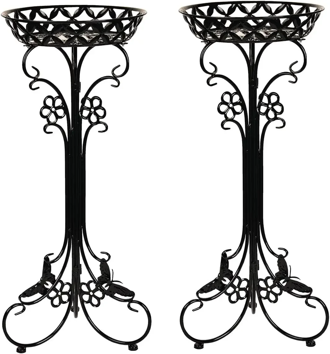 

Lightweight Metal Flower Pot Stands - 2 Pack 29.7 Inches Tall Black Plant Stand - Rustproof Potted Plant Holder Container