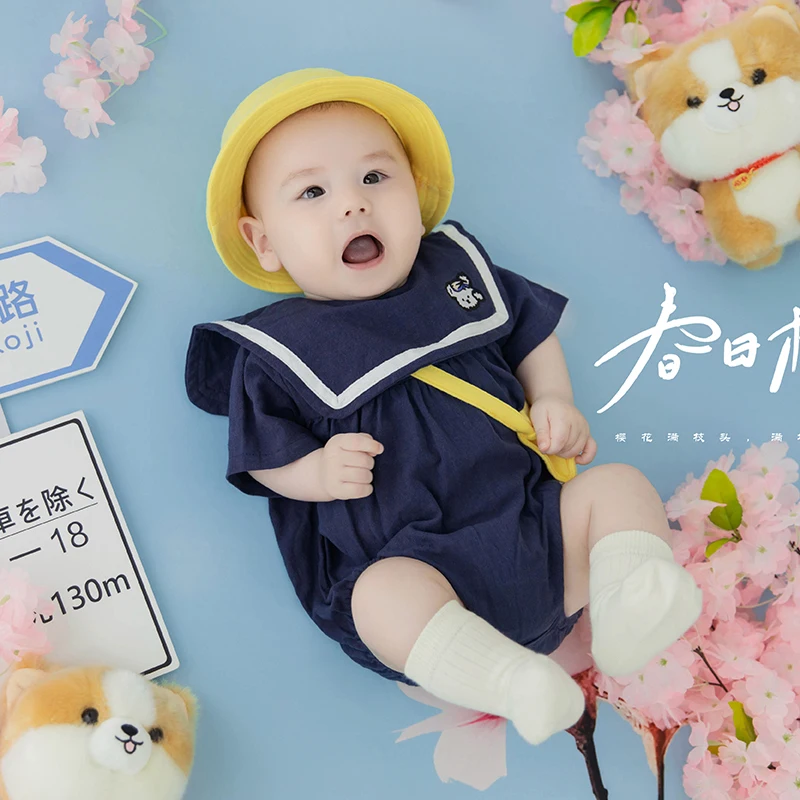 

Sakura Admission Season Japanese Style Baby Photography Props Kindergarten Uniform Set Cute Puppy Doll Baby Shooting Accessories