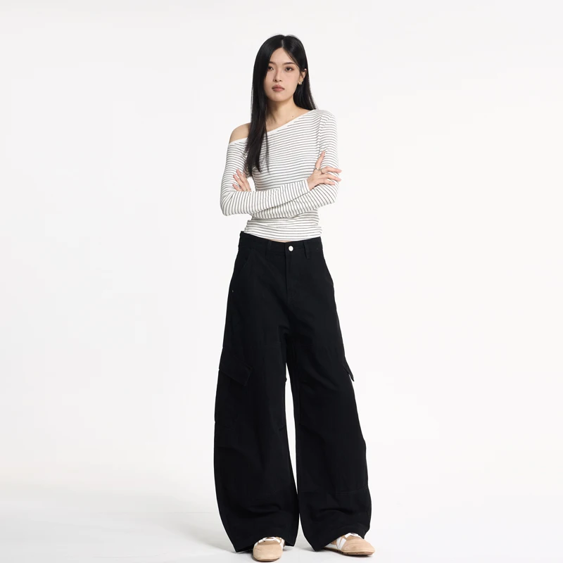 กางเกงคาร์โก้ทรงหลวมสไตล์สตรีทแฟชั่นฮิปฮอปวินเทจขากว้างแบบยูนิเซ็กซ์สำหรับผู้ชายและผู้หญิงสไตล์ญี่ปุ่นและเกาหลี