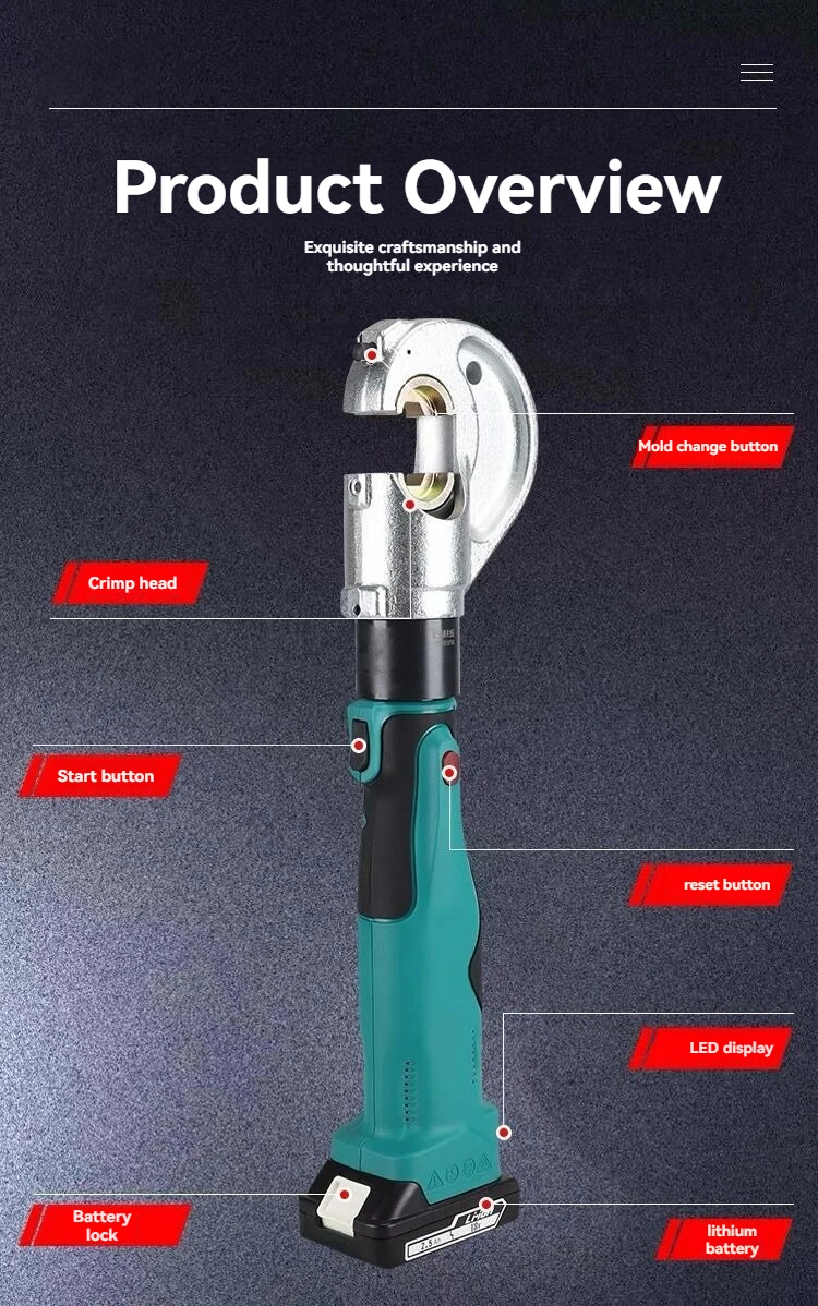 Pinza idraulica ricaricabile Crimpatura idraulica elettrica DC18V/2.5Ah Strumento di crimpatura di ricarica Terminale cavo in alluminio rame