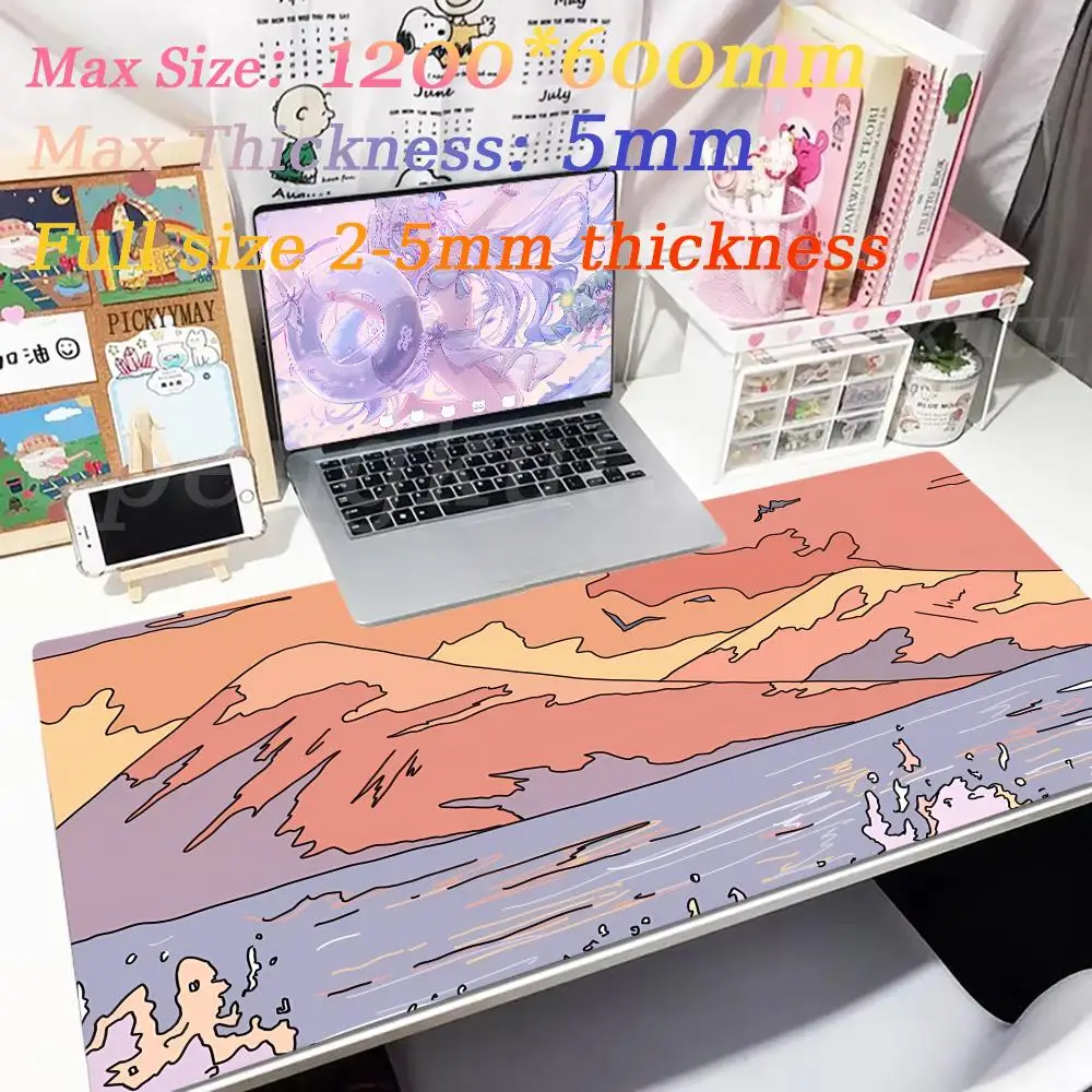 HD Print Rubber Mouse pad 600x1200mm landscape mountain sunset cartoon Mouse Pad XXL Extended Pad Mouse Computer Non-slip Carpet