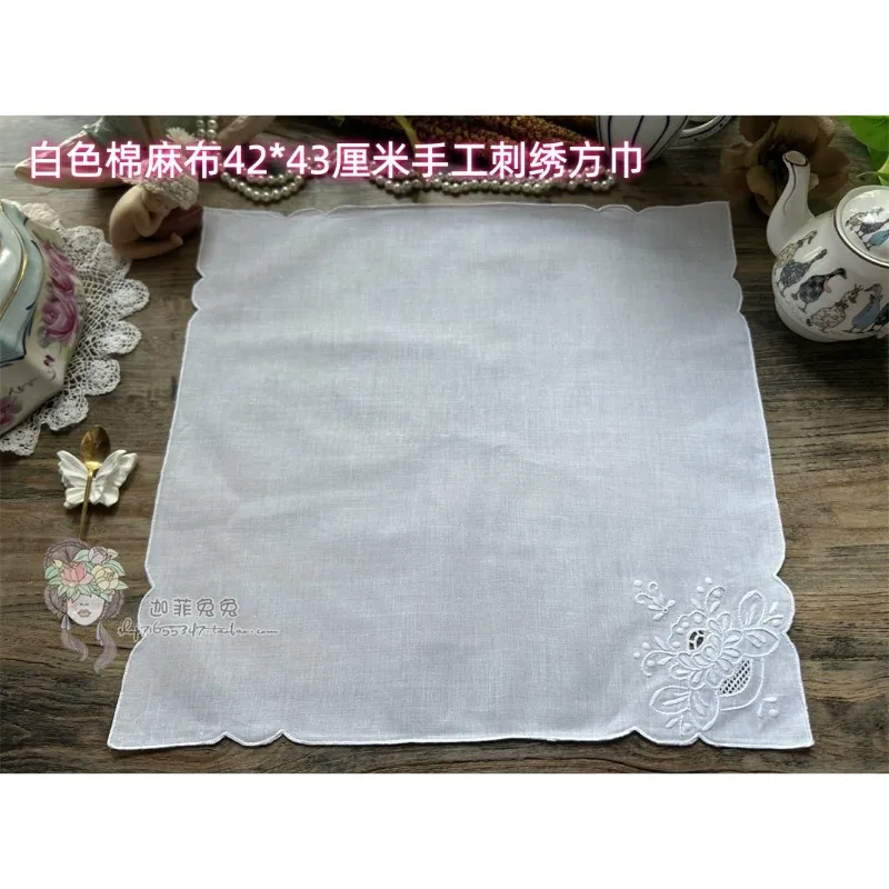 4pcs Linen Nostalgic Hand Embroidery Craft Square Towel Napkin Handkerchief