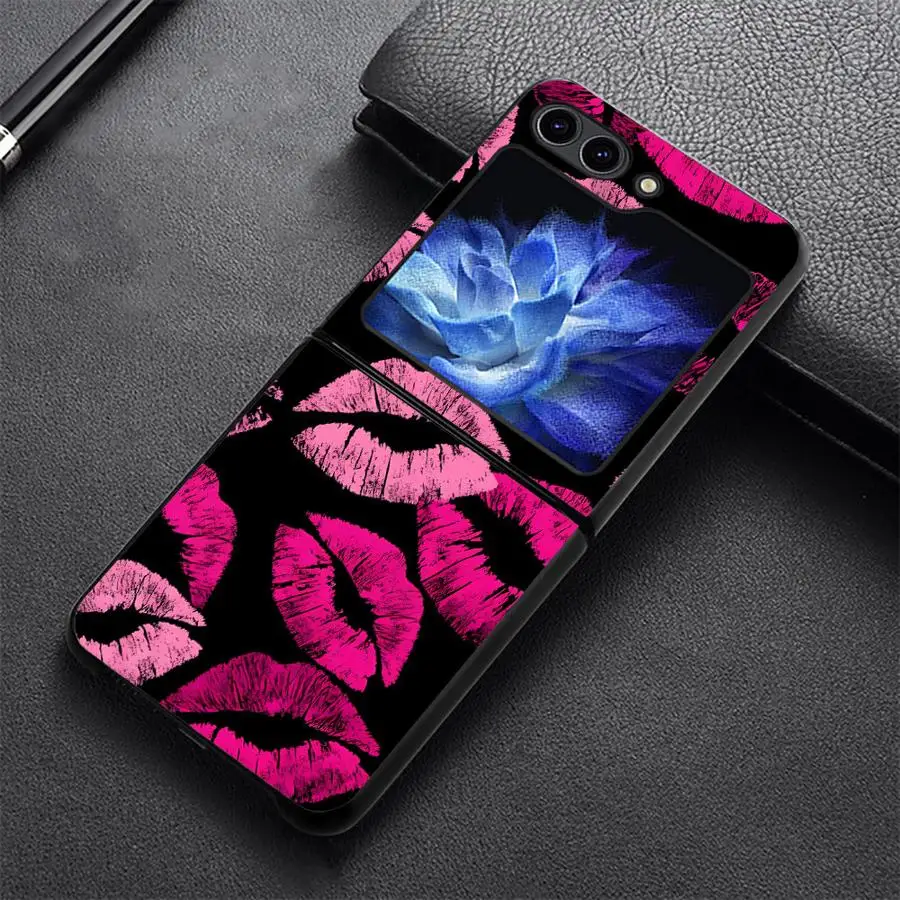 Pink Lips Case for Samsung Galaxy Z Flip 8 Flip5 Flip7 FE Flip4 Z Flip 7 6 5 4 3 Flip3 Flip6 Phone Shell Funda